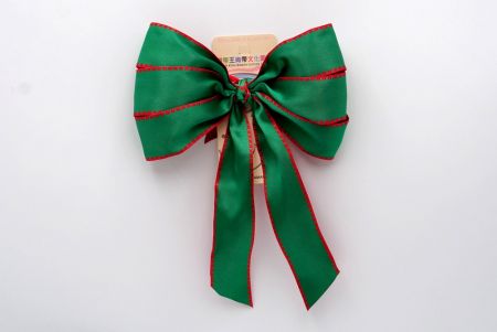 Green and Red Stitch Edge 6 Loops with Knot Ribbon Bow_BW638-W743-10-A