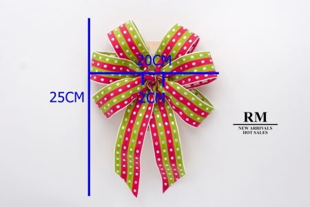 Red and Green Stripe and White Polka 6 Loops with Knot Ribbon Bow_BW638-W791-2