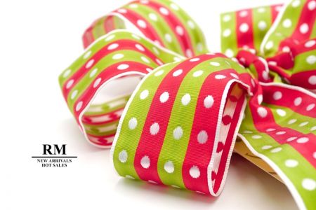 Red and Green Stripe and White Polka 6 Loops with Knot Ribbon Bow_BW638-W791-2