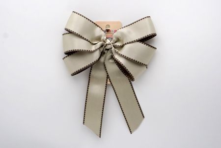 Metallic Lt Gray and Brown Edge 6 Loops with Knot Ribbon Bow_BW638-WT743-2
