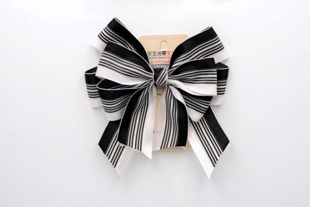 Black and White Stripe Double 2 Loops Ribbon Bow_BW639-DK0041-4