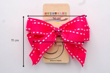 Hot Pink White edges Double 2 Loops Ribbon Bow_ BW639-K1284W-7