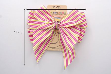 Pink and Yellow Stripe Double 2 Loops Ribbon Bow_BW639-K1297-3
