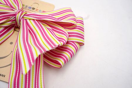 Pink and Yellow Stripe Double 2 Loops Ribbon Bow_BW639-K1297-3