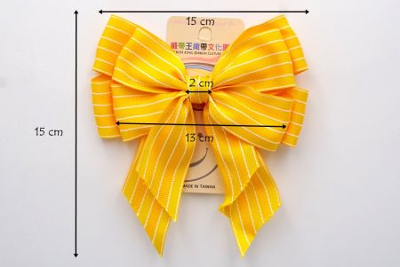 Yellow and White Stripes Grosgrain Double 2 Loops Ribbon Bow_BW639-K1740-401