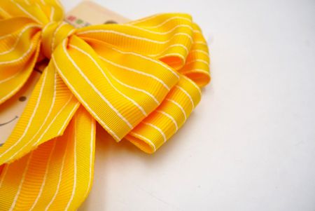Yellow and White Stripes Grosgrain Double 2 Loops Ribbon Bow_BW639-K1740-401