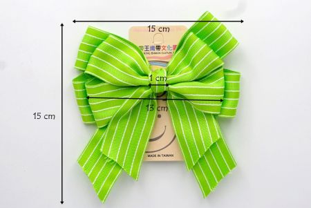 Green and White Stripes Grosgrain Double 2 Loops Ribbon Bow_BW639-K1740-572