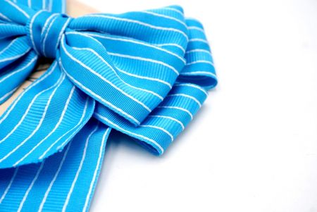 Blue and White Stripes Grosgrain Double 2 Loops Ribbon Bow_BW639-K1740-6035