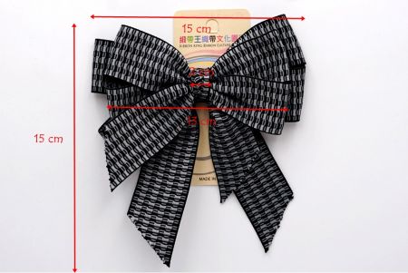 Black Unique Checkered Double 2 Loops Ribbon Bow_BW639-K1750-001