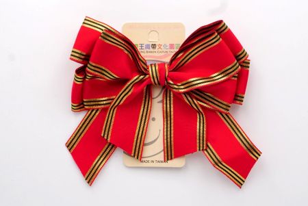 Red Grosgrain and Metallic Edge Double 2 Loops Ribbon Bow_BW639-K220-2