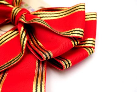 Red Grosgrain and Metallic Edge Double 2 Loops Ribbon Bow_BW639-K220-2