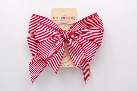 Red and White Stripe Double 2 Loops Ribbon Bow_BW639-K998-1
