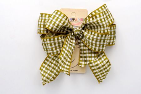 Green Brown Checkered Double 2 Loops Ribbon Bow_BW639-PF112W-11