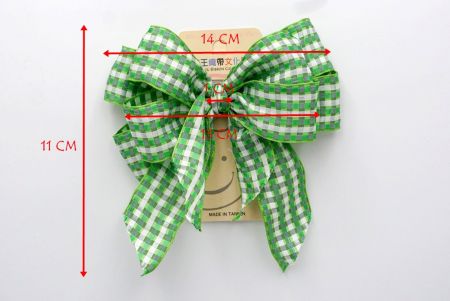 Green and White Checkered Double 2 Loops Ribbon Bow_BW639-PF112W-1