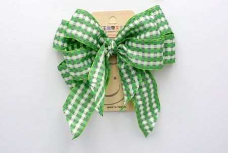 Green and White Checkered Double 2 Loops Ribbon Bow_BW639-PF112W-1
