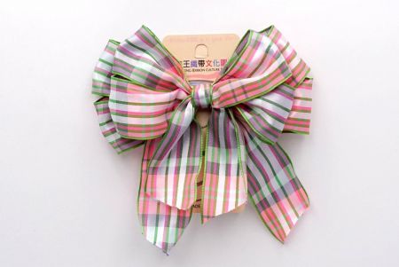 Pink and Gray Plaid Double 2 Loops Ribbon Bow_BW639-PF134W-1