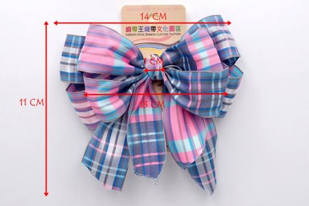 Pink and Blue Plaid Double 2 Loops Ribbon Bow_BW639-PF134W-2