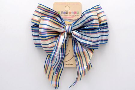 Dark Blue and Ivory Plaid Double 2 Loops Ribbon Bow_BW639-PF134W-3