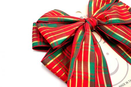Red and Green Metallic Plaid Double 2 Loops Ribbon Bow_BW639-PF161-2