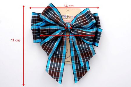 Blue and Black Metallic Plaid Double 2 Loops Ribbon Bow_BW639-PF161S-9