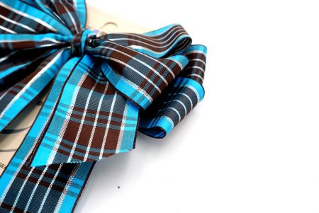 Blue and Black Metallic Plaid Double 2 Loops Ribbon Bow_BW639-PF161S-9