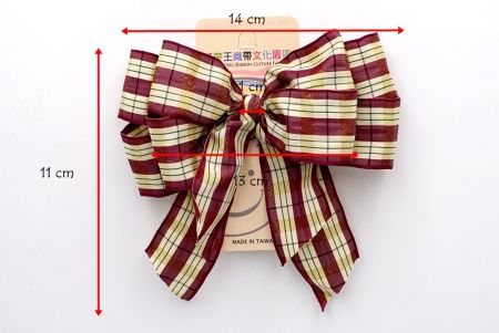 Maroon and Ivory Metallic Plaid Double 2 Loops Ribbon Bow_BW639-PF224-2