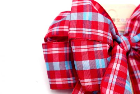 Red and Lt Blue Plaid Double 2 Loops Ribbon Bow_BW639-PF240-8