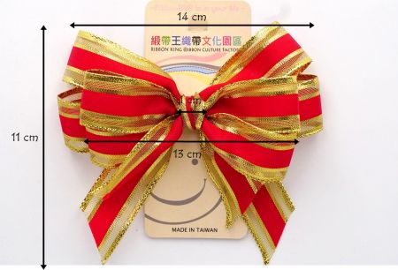Red Grosgrain and Metallic Edge Double 2 Loops Ribbon Bow_BW639-W144-10