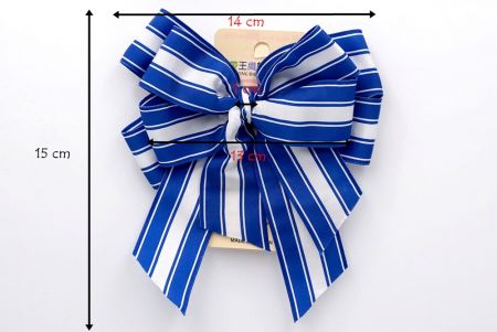 Blue and White Grosgrain Stripe Double 2 Loops Ribbon Bow_BW639-W804E-6
