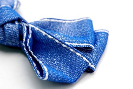 Ruban à cheveux à 6 boucles avec bordure en gros-grain bleu foncé pailleté - surpiqûre_BW640-DK1680-10