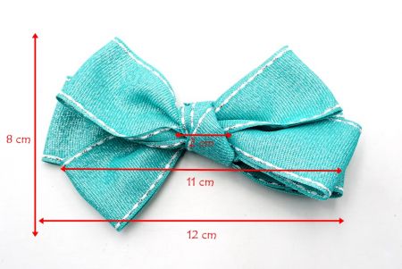 Glittery Tiffany Green- Saddle Stitch Grosgrain 6 Loops Hair Ribbon Bow_BW640-DK1680-34