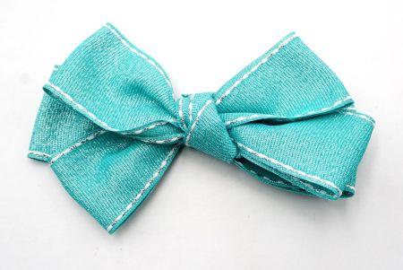 Glittery Tiffany Green- Saddle Stitch Grosgrain 6 Loops Hair Ribbon Bow_BW640-DK1680-34