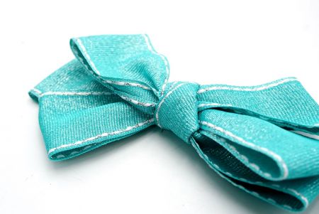 Laço de fita de cabelo de 6 laços de gorgorão com costura de sela verde tiffany brilhante_BW640-DK1680-34