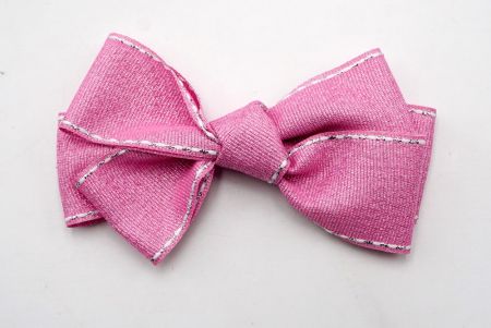 Glittery Pink- Saddle Stitch Grosgrain 6 Loops Hair Ribbon Bow_BW640-DK1680-36