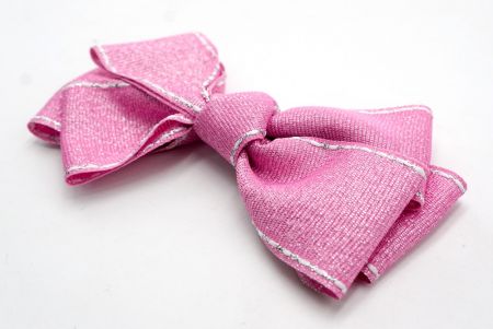 Laço de fita de cabelo de 6 laços de gorgorão com costura de sela rosa brilhante_BW640-DK1680-36