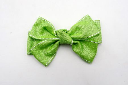 Glittery Green- Saddle Stitch Grosgrain 6 Loops Hair Ribbon Bow_BW640-DK1680-37