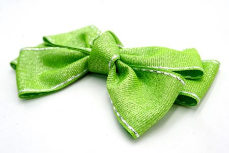 Laço de fita de cabelo de 6 laços de gorgorão com costura de sela verde brilhante_BW640-DK1680-37