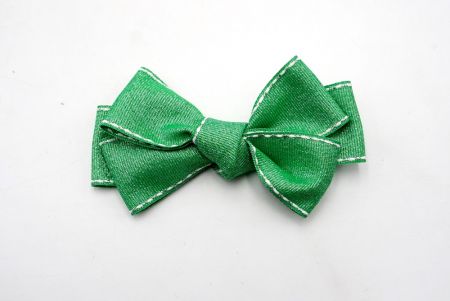Glittery Dark Green- Saddle Stitch Grosgrain 6 Loops Hair Ribbon Bow_BW640-DK1680-41