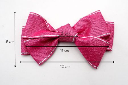 Glittery Hot Pink- Saddle Stitch Grosgrain 6 Loops Hair Ribbon Bow_BW640-DK1680-8