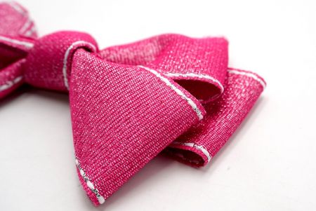 Glittery Hot Pink- Saddle Stitch Grosgrain 6 Loops Hair Ribbon Bow_BW640-DK1680-8