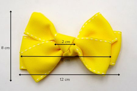 Yellow - Saddle Stitch Grosgrain 6 Loops Hair Ribbon Bow_BW640-DK584-1-150084