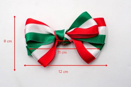 Rot, weiß und grünes Satinband mit 6 Schleifen Haarschleife_BW640-K1087-1