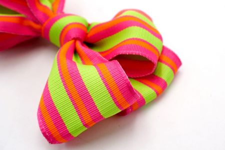 Hot Pink Spring Colors Lines 6 Loops Hair ribbon Bow_ BW640-K1204-6