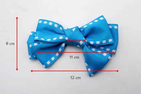 Blue - White Stitch Grosgrain 6 Loops Hair Ribbon Bow_BW640-K1284-34