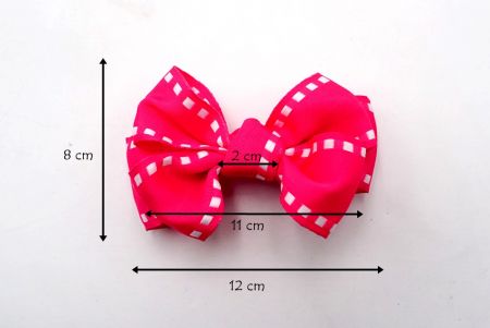 Hot Pink - White Stitch Grosgrain 6 Loops Hair Ribbon Bow_BW640-K1284W-6