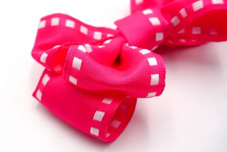 Hot Pink - White Stitch Grosgrain 6 Loops Hair Ribbon Bow_BW640-K1284W-6