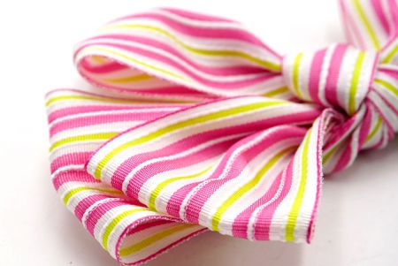 Pink and Yellow Stripe 6 Loops Hair Ribbon Bow_BW640-K1297-3