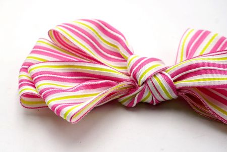 Lazo de cinta para el cabello con rayas rosas y amarillas y 6 lazos_BW640-K1297-3