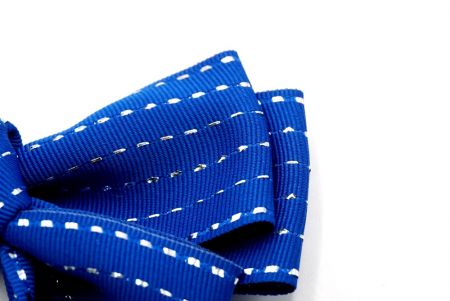 Dark Blue Grosgrain and Metallic Silver Stripe 6 Loops Hair Ribbon Bow_BW640-K1333-6