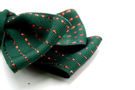 Dark Green Grosgrain and Metallic Red Stripe 6 Loops Hair Ribbon Bow_BW640-K1333-7